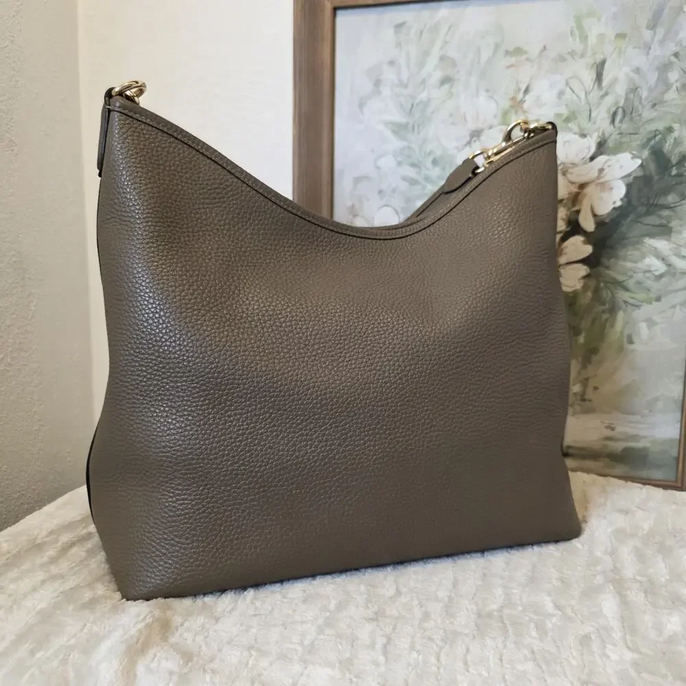 Coach Large Laurel Pebbled Leather Stone Gold Hardware